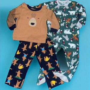 Cozy Kids Animal Pajama Set - Brown and Green